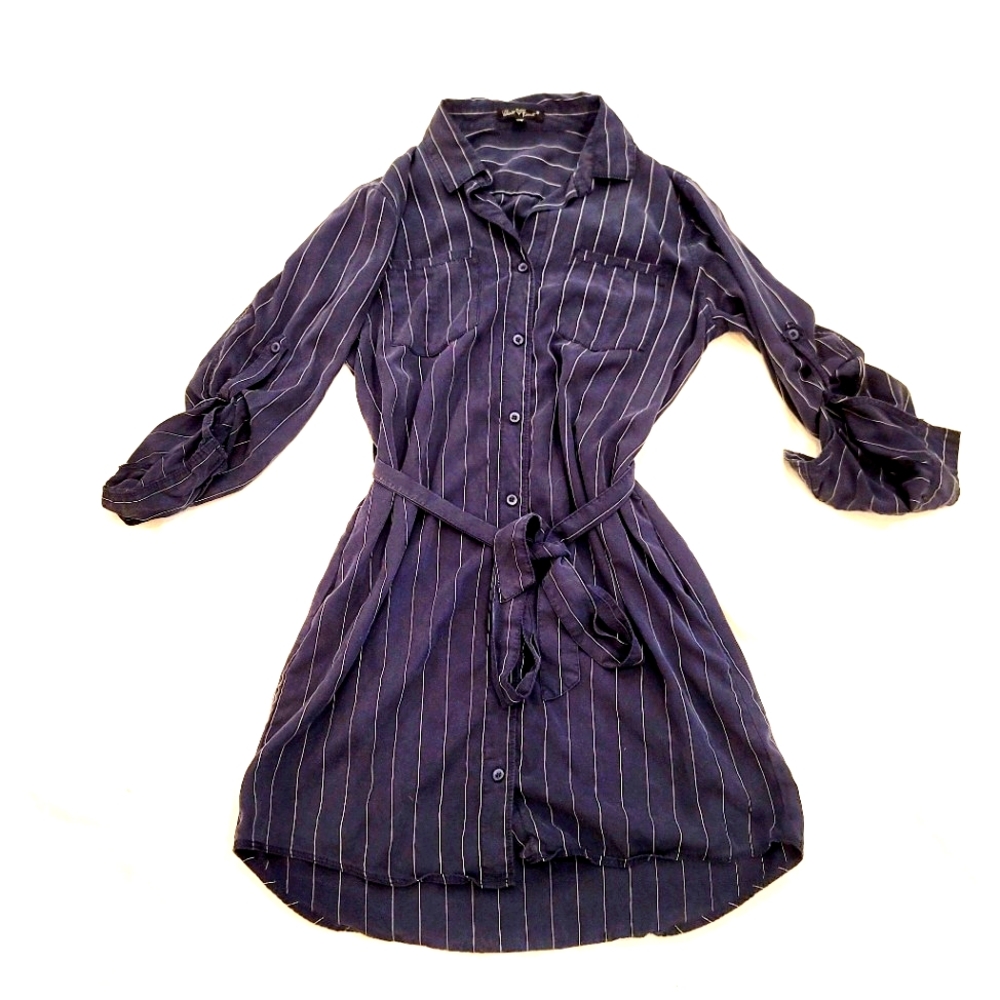 VELVET HEART Striped Blue Farmhouse Shirt Dress